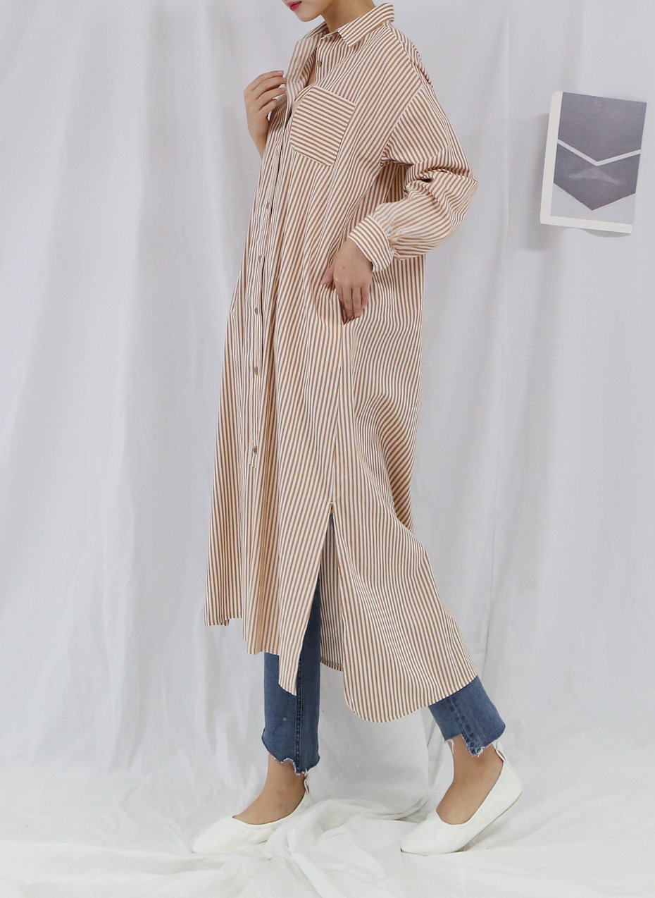 New Vivid Stripe Shirts Long Dresses Matching Ifth