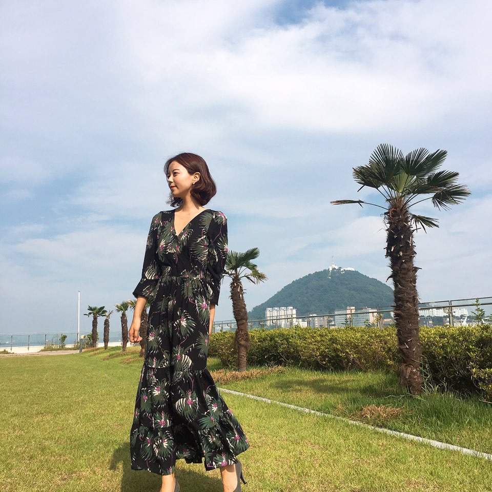 New Women Dress Shirring Flower Dress Black Wine 2