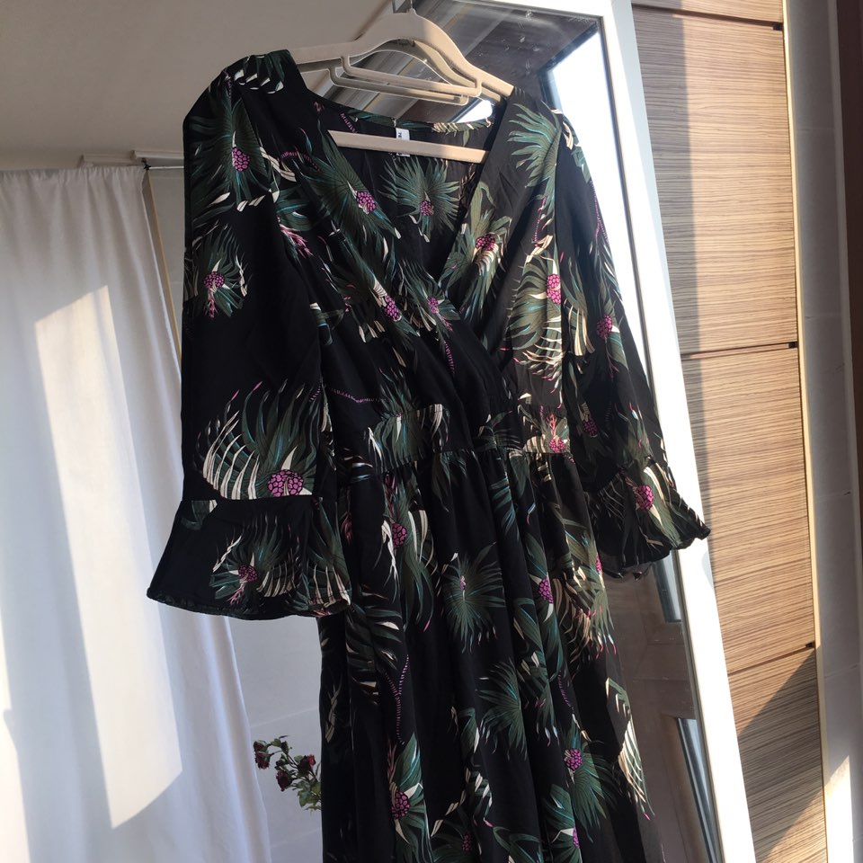 New Women Dress Shirring Flower Dress Black Wine 2