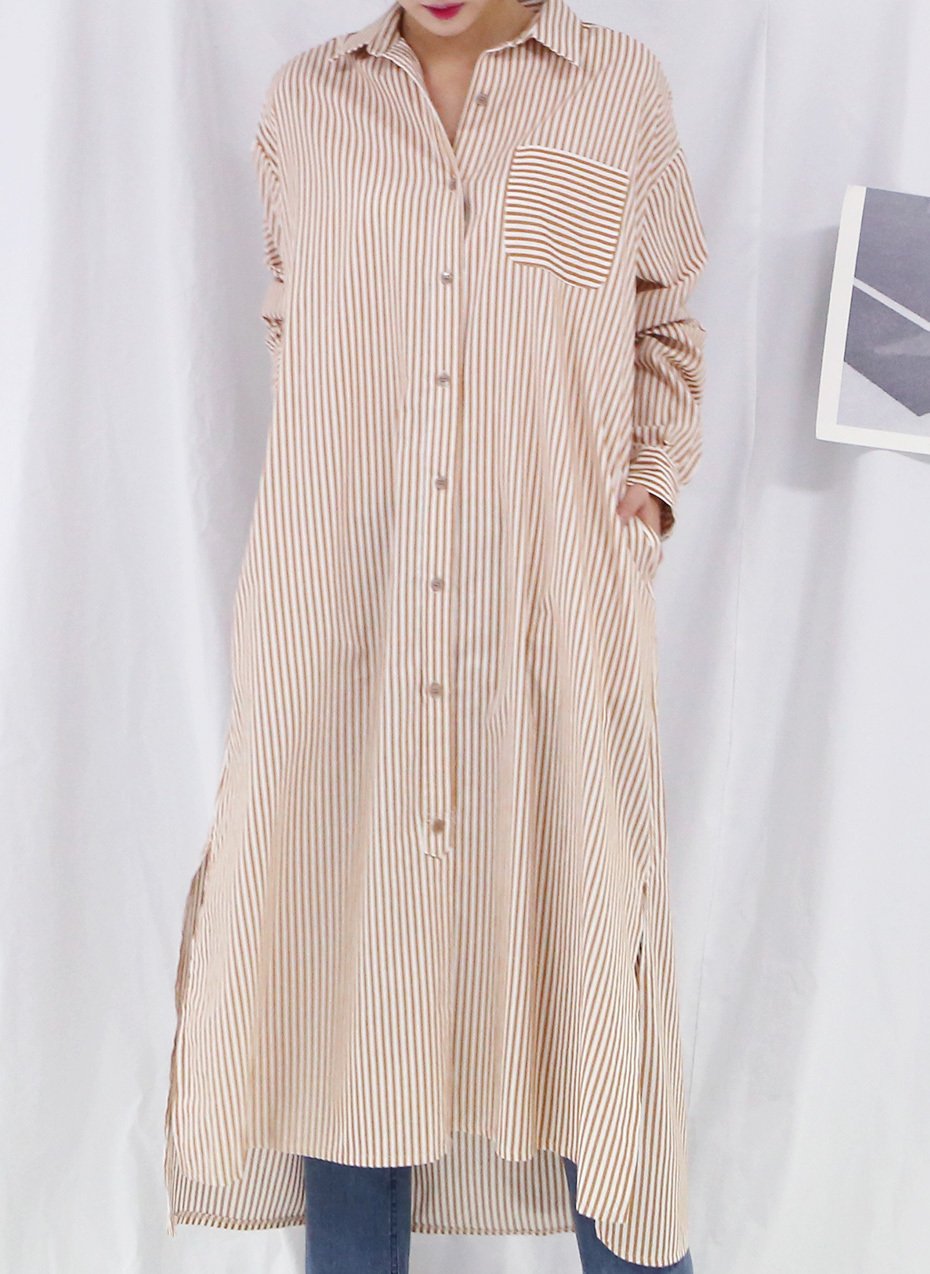 New Vivid Stripe Shirts Long Dresses Matching Ifth