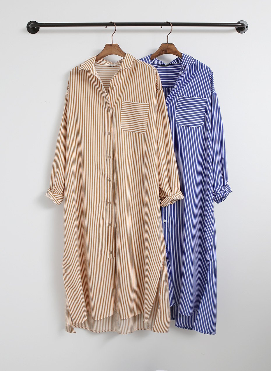 New Vivid Stripe Shirts Long Dresses Matching Ifth