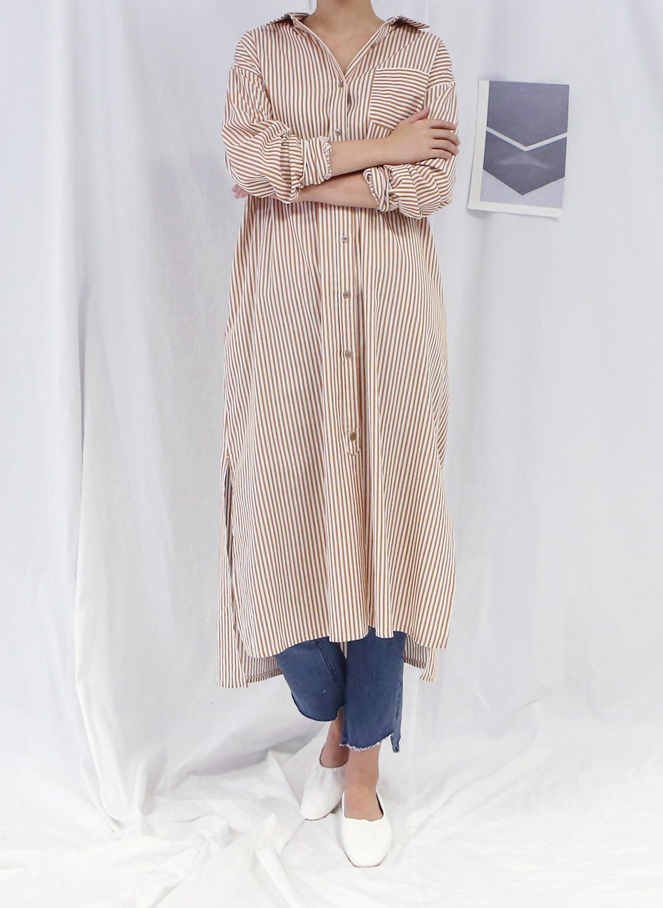 New Vivid Stripe Shirts Long Dresses Matching Ifth