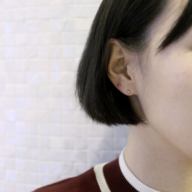 tiny rough diamond 14k earrings - black, olive gre