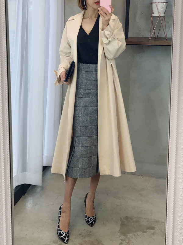 Mermaid Herringbone Check Pleated Skirt 2color Sho