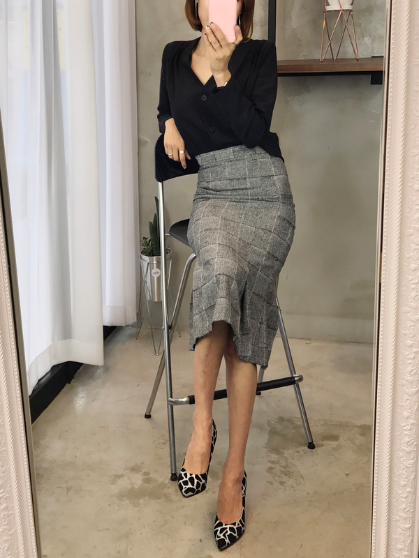 Mermaid Herringbone Check Pleated Skirt 2color Sho