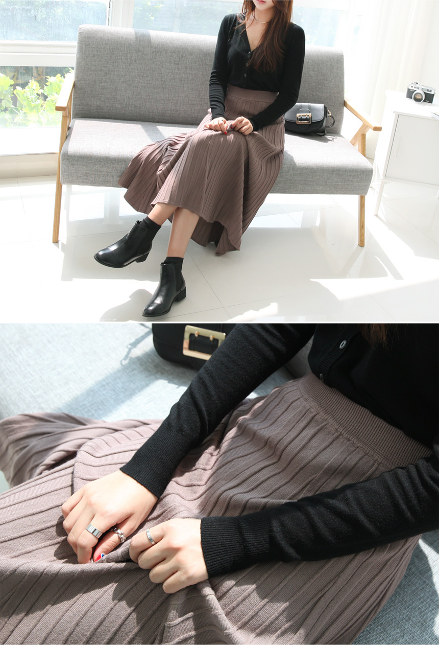 Knitted Pleated Skirt Melin Flare Long Long Long G