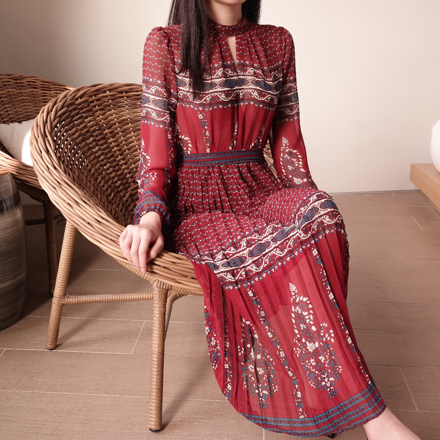 New Women Dress mood antique flower pattern autumn