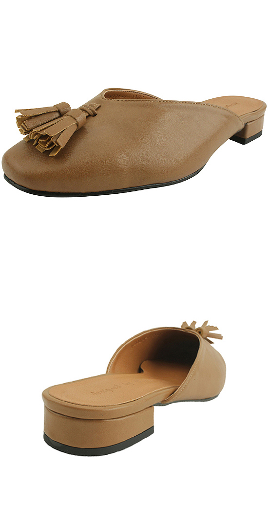 New Tassel Square Toeblower Beige Flat Square Nose