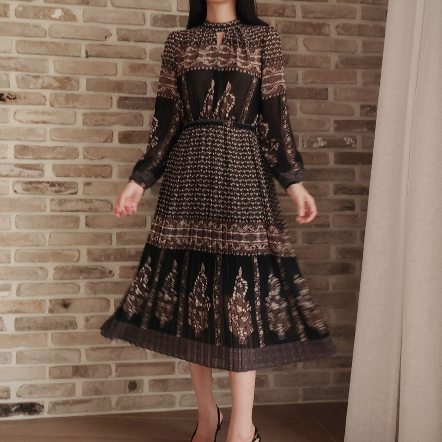 New Women Dress mood antique flower pattern autumn