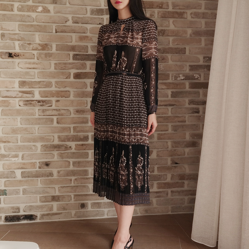 New Women Dress mood antique flower pattern autumn