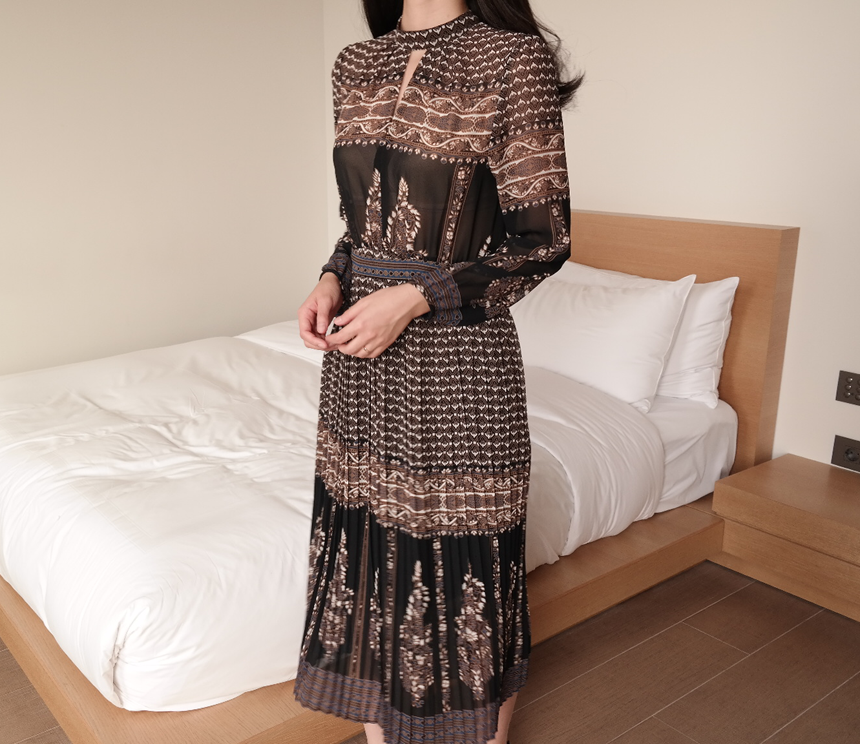 New Women Dress mood antique flower pattern autumn