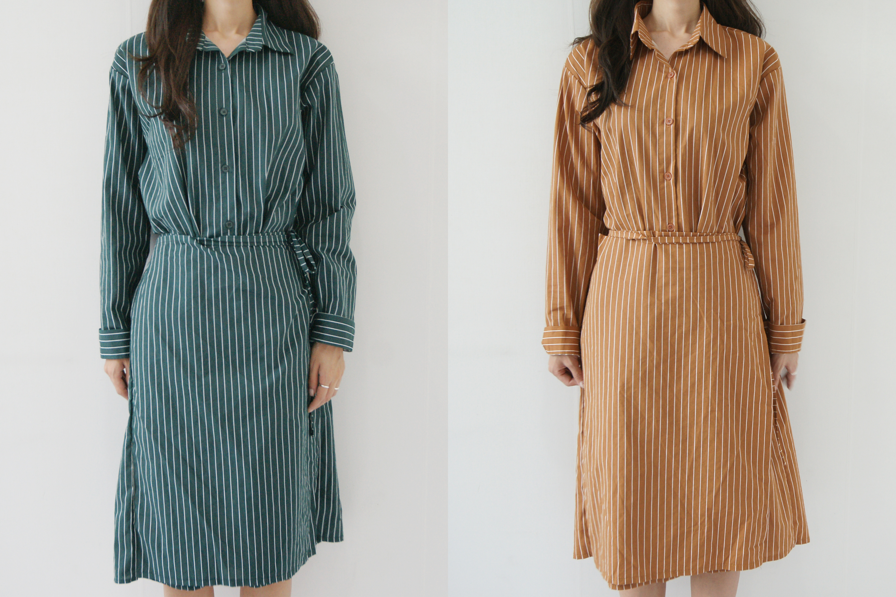New Fall Striped Shirt Wrap One Piece Cody Midi