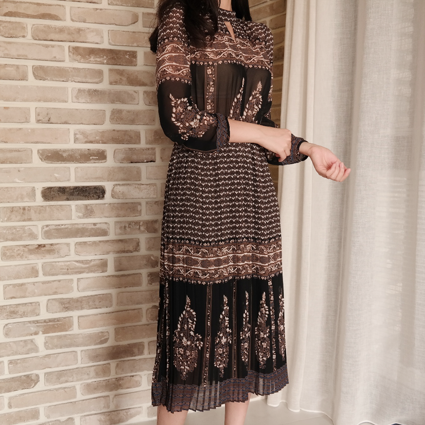 New Women Dress mood antique flower pattern autumn