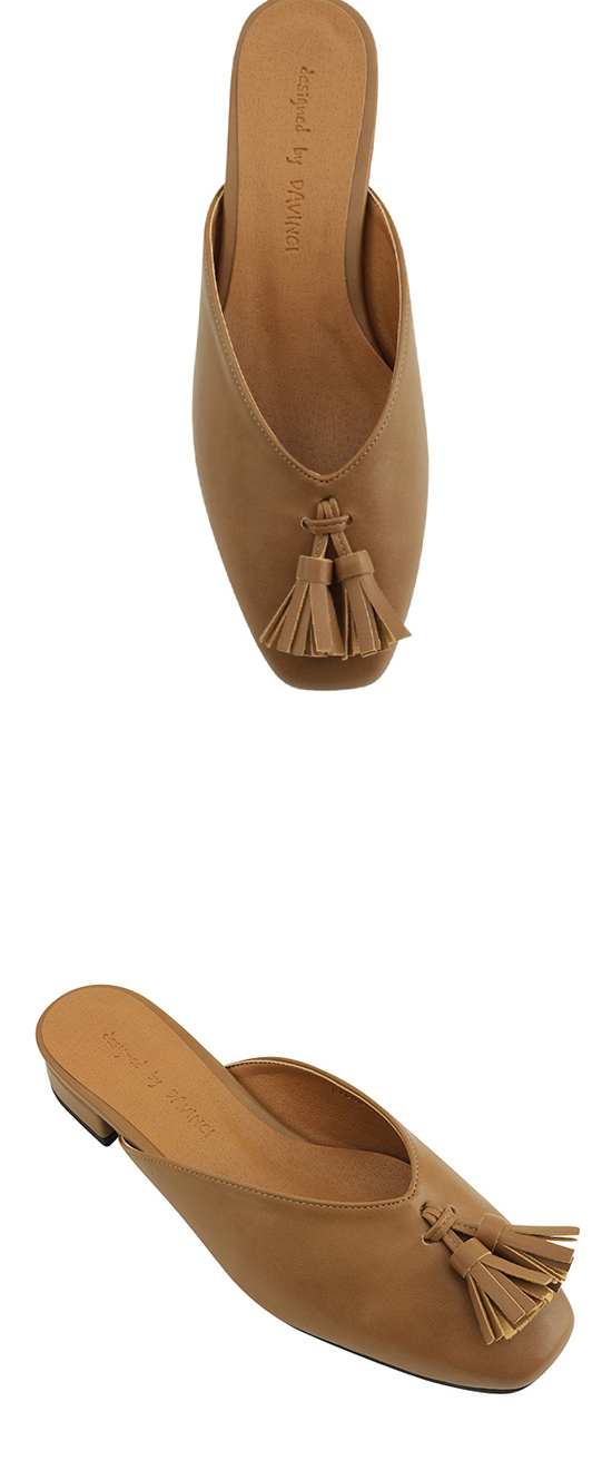 New Tassel Square Toeblower Beige Flat Square Nose