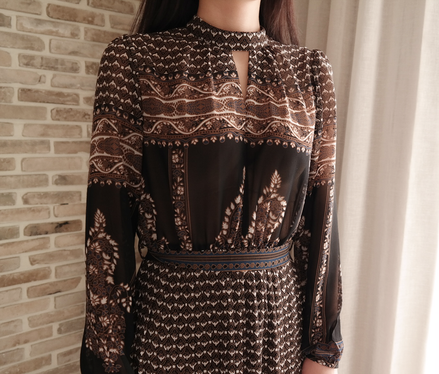 New Women Dress mood antique flower pattern autumn