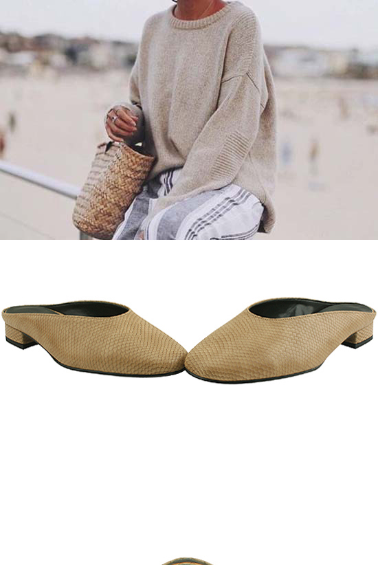 New Square Nose Snake Blower Beige Slippers Square