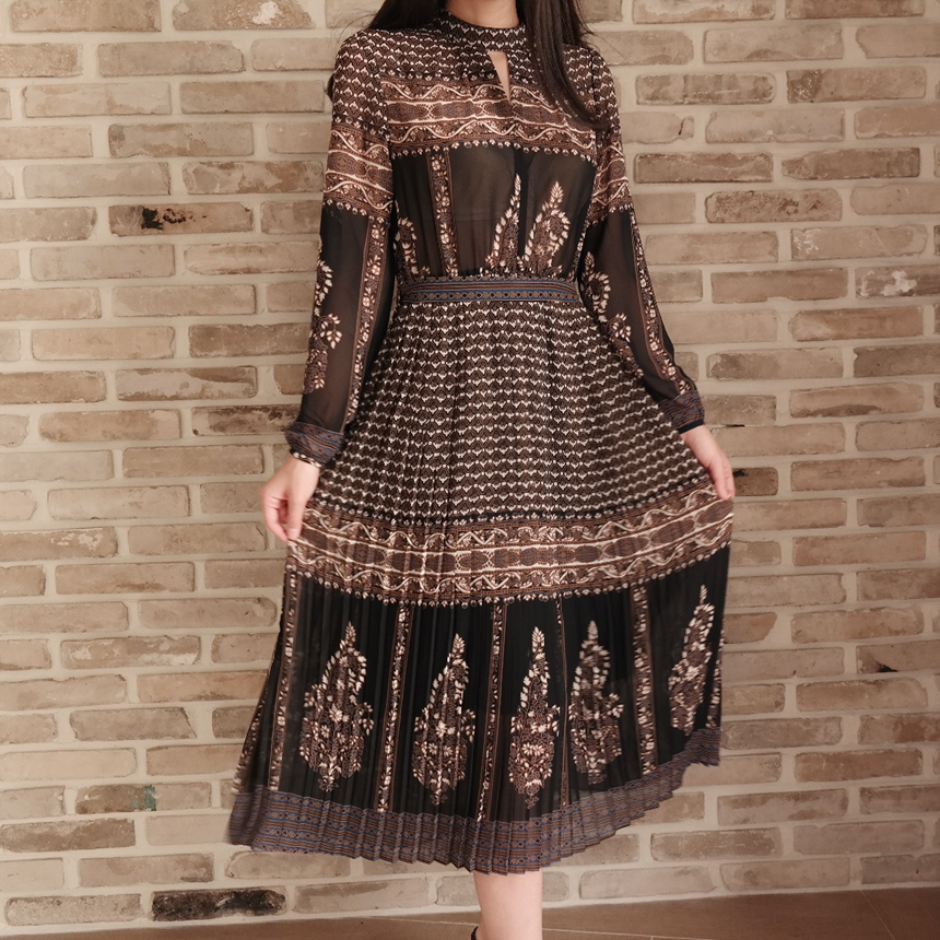 New Women Dress mood antique flower pattern autumn