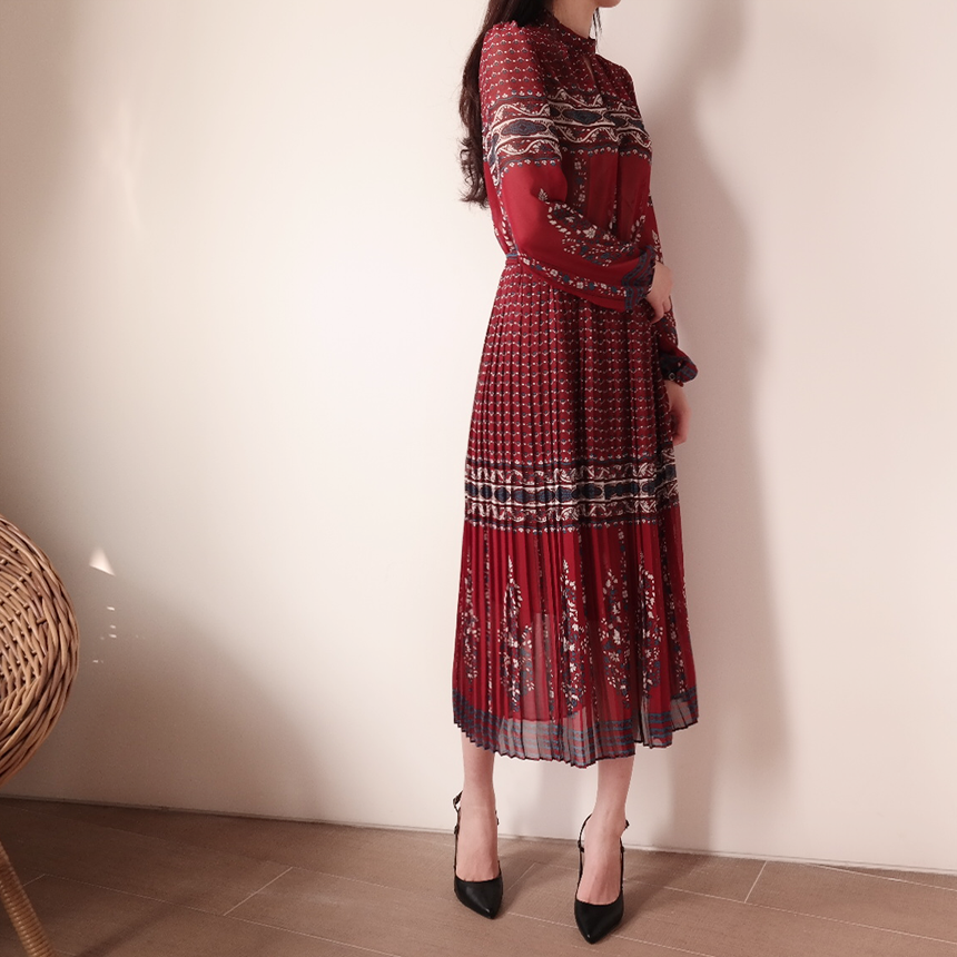 New Women Dress mood antique flower pattern autumn