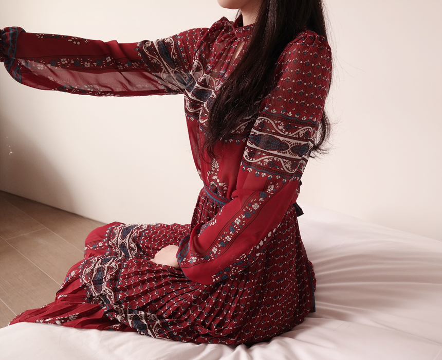 New Women Dress mood antique flower pattern autumn