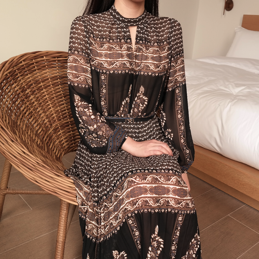New Women Dress mood antique flower pattern autumn