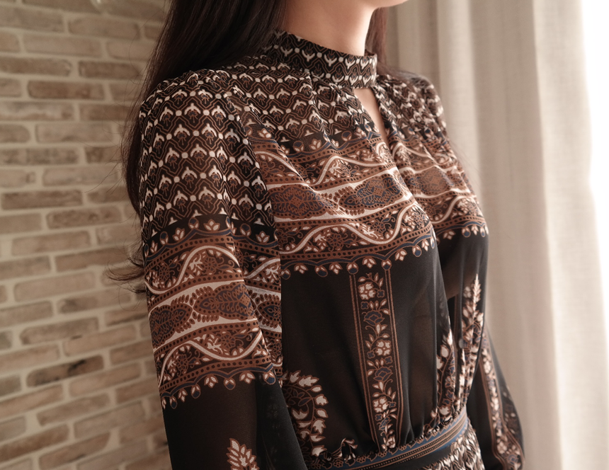 New Women Dress mood antique flower pattern autumn