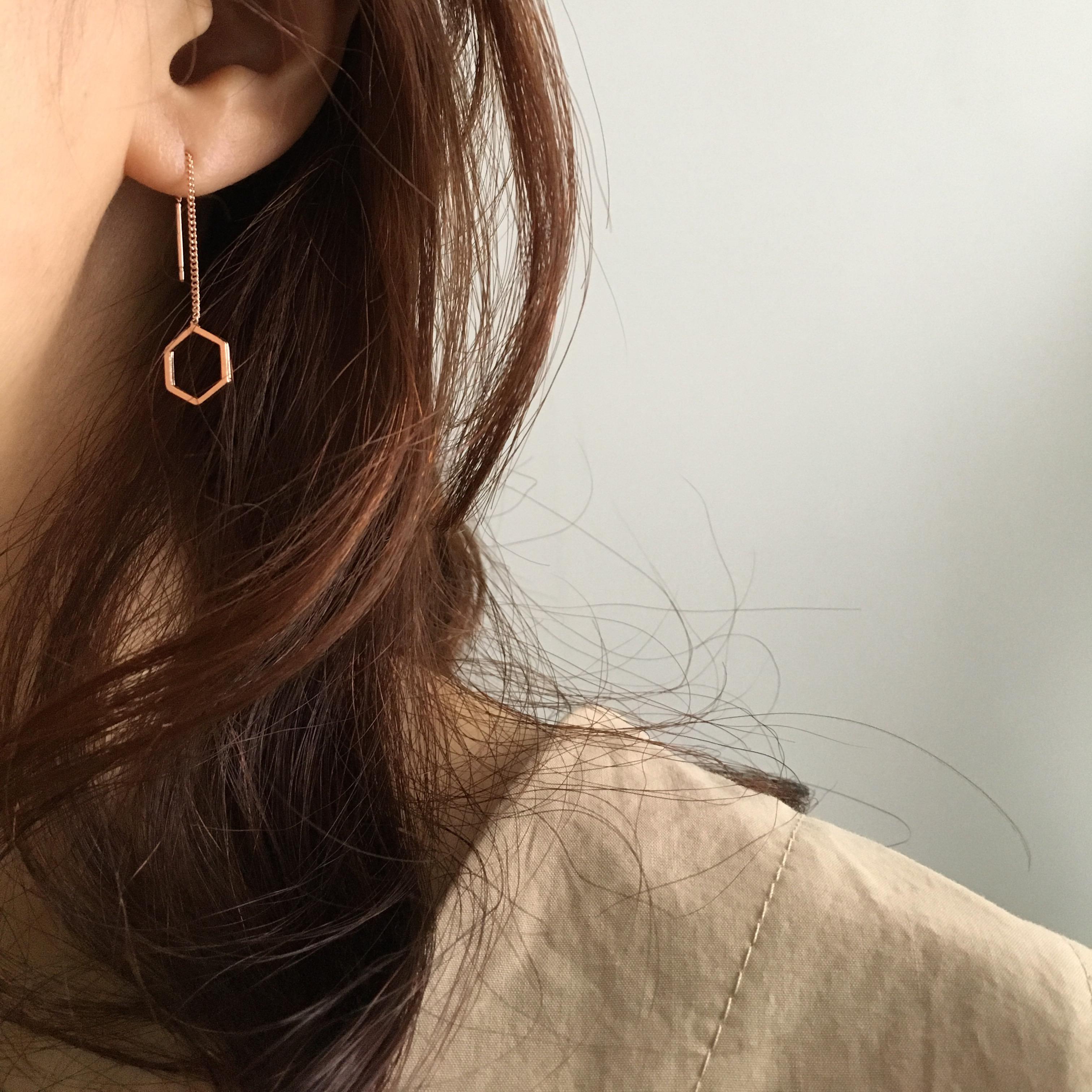 moumou Hexagonal drop earrings Women's gift shi