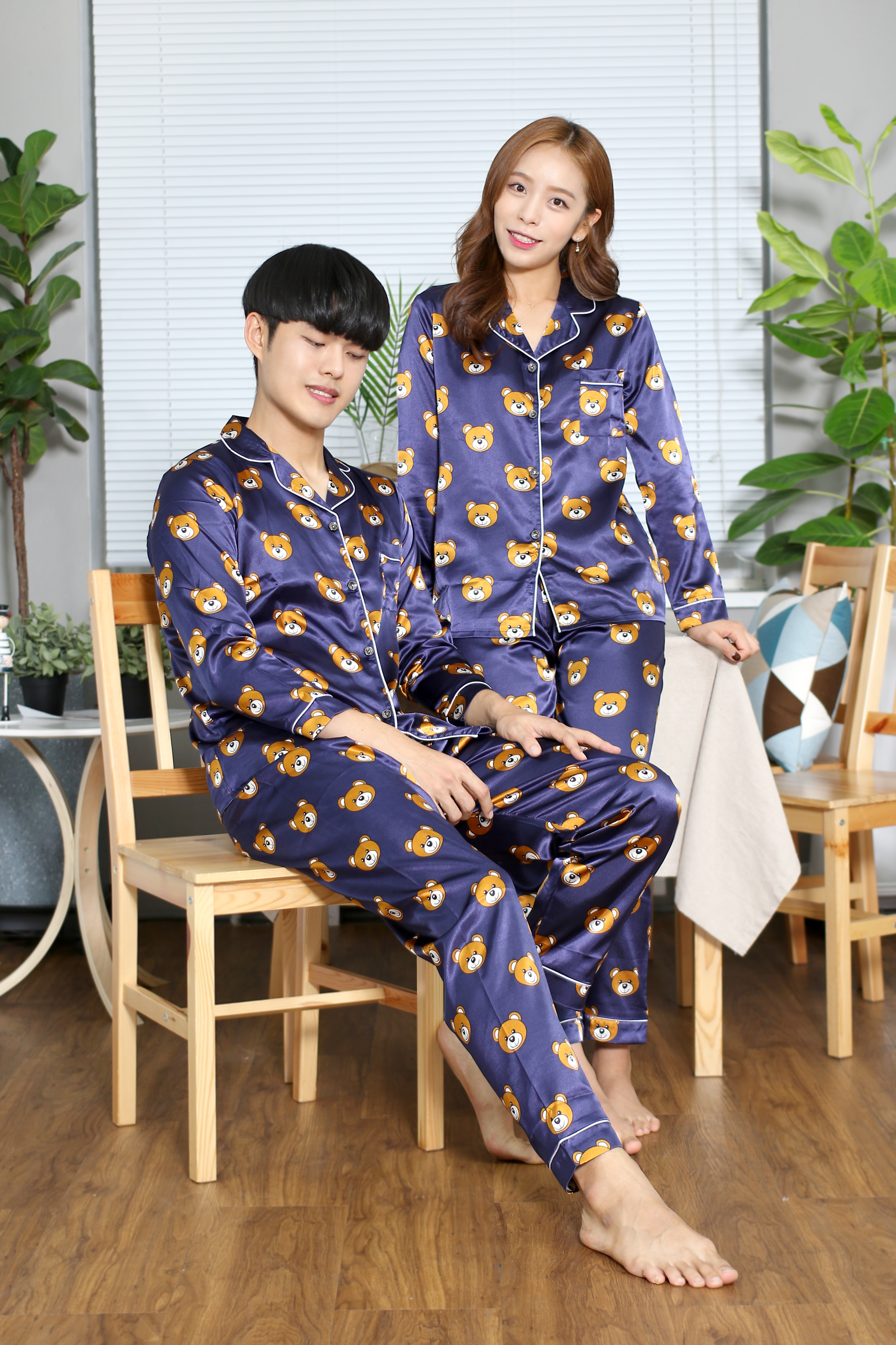 New Silk Bear Couple Pajamas Newborn Pajamas Men&#