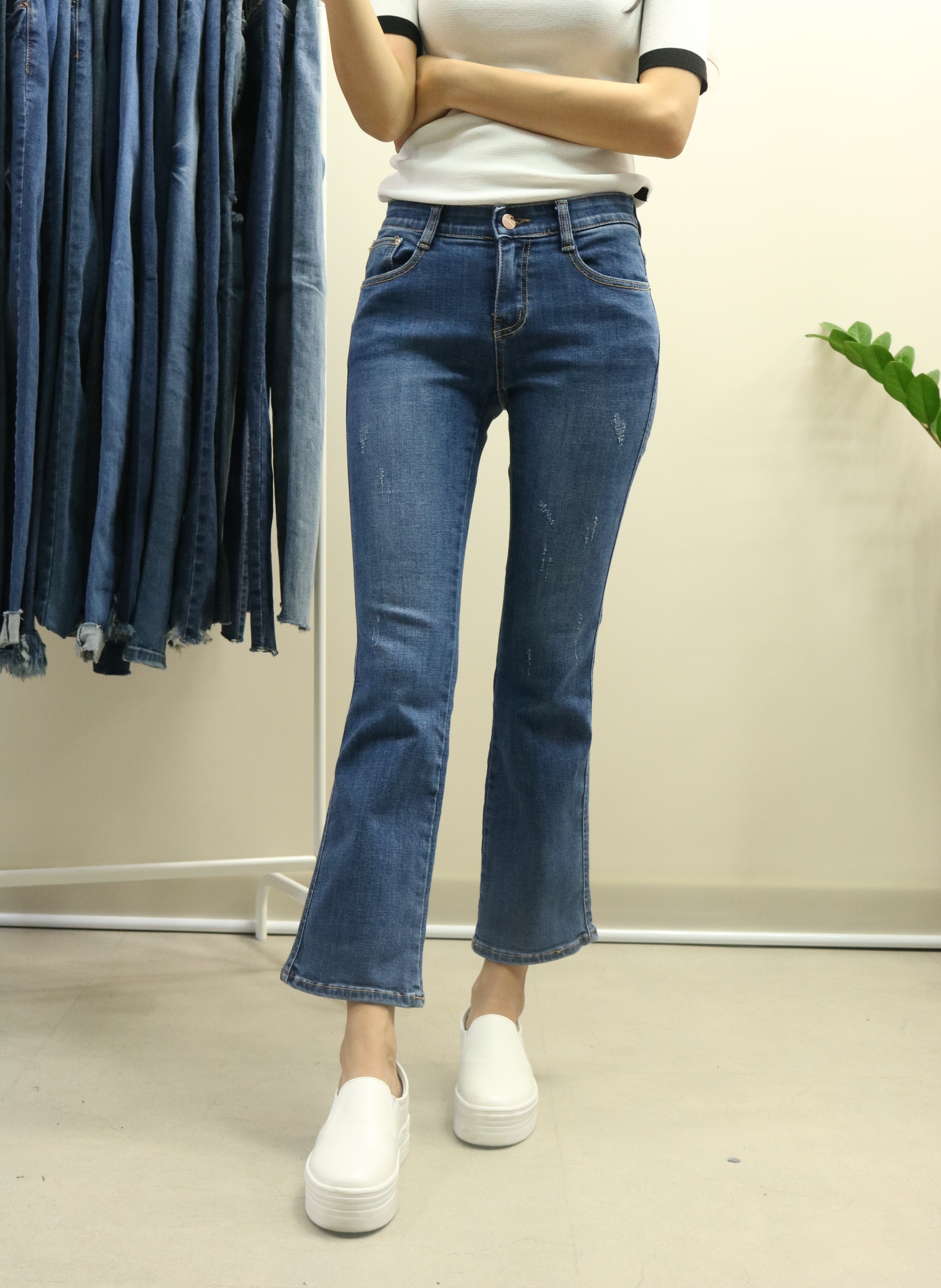 Women Jeans Pants Autumn Semi-Boot Cut Jeans Pants