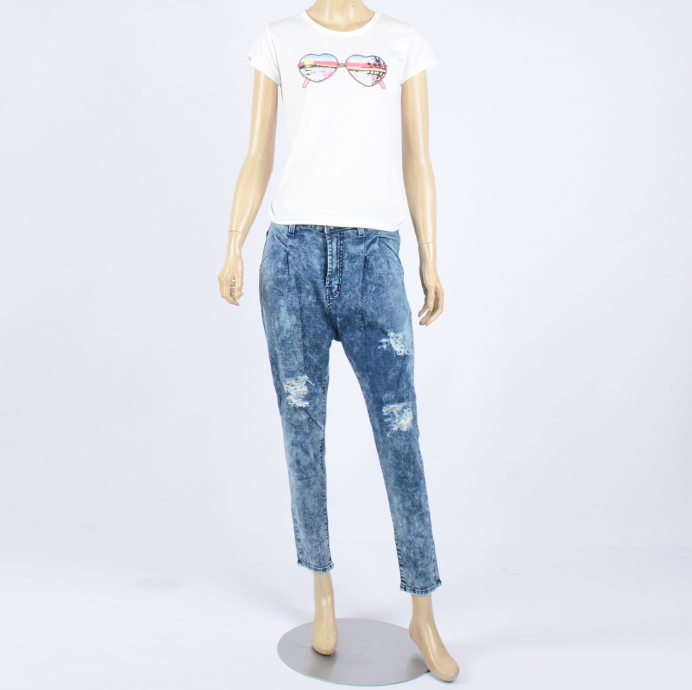 Women Jeans Pants Vintage Diswashed Exhaust Pants 