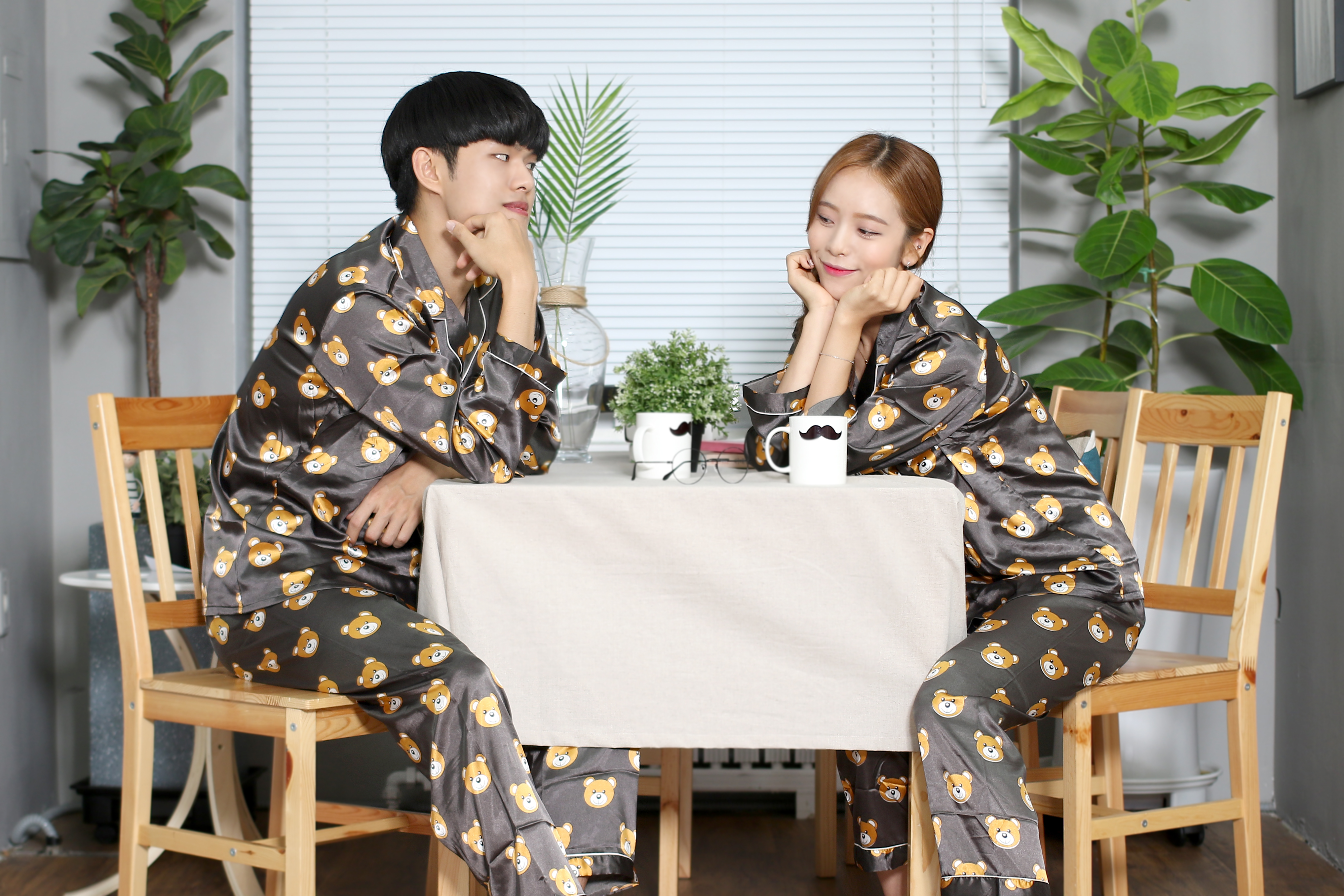 New Silk Bear Couple Pajamas Newborn Pajamas Men&#