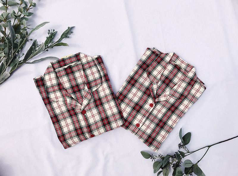 New Warm Tartan Check Pajamas Women's Couple Pa