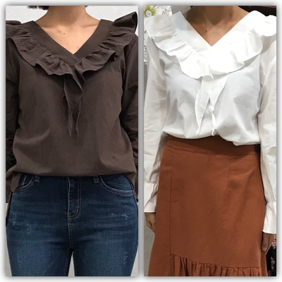 NEW FASHION LADY GIRL Blouse Fall Ruffle V Neck