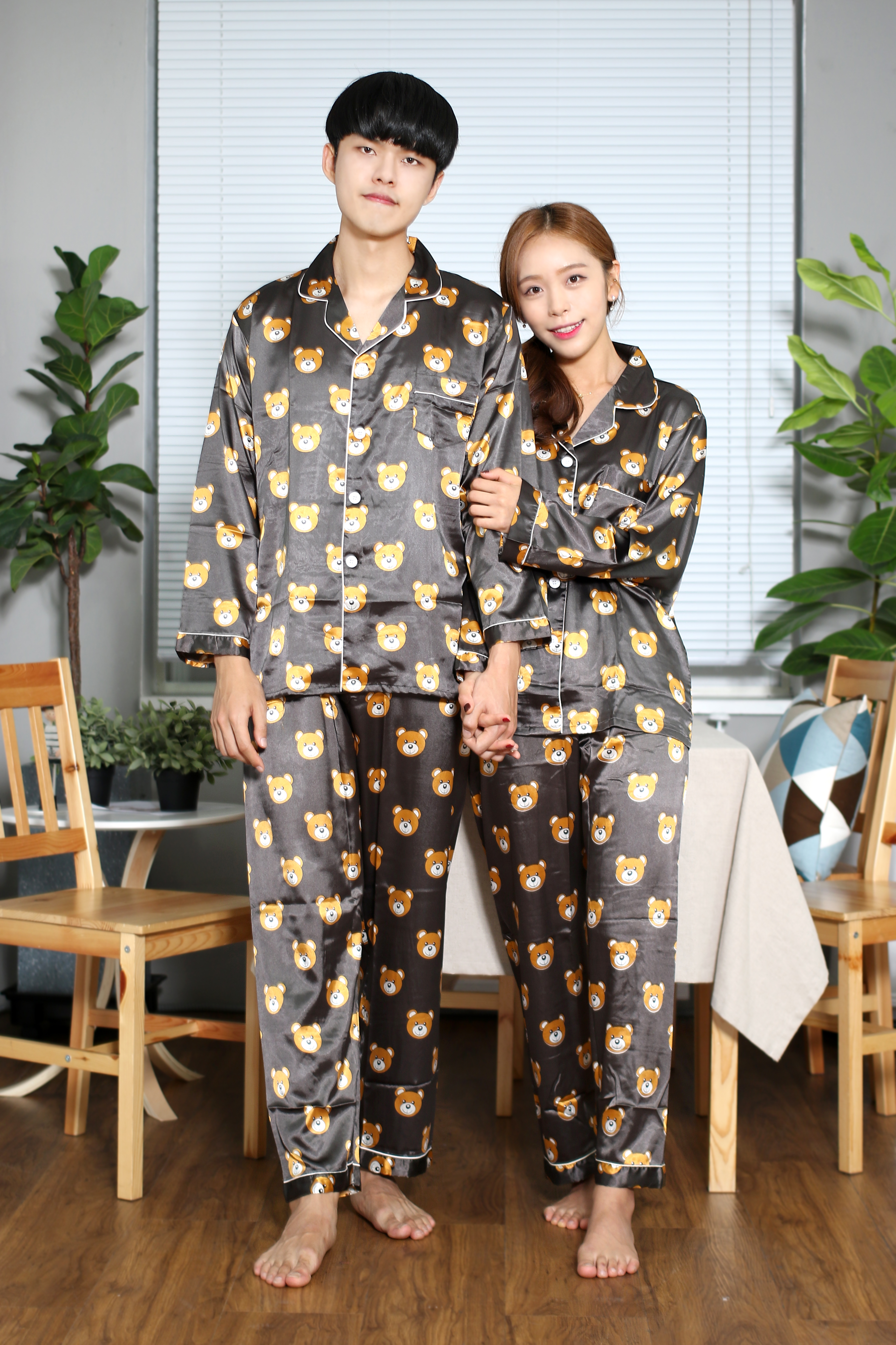New Silk Bear Couple Pajamas Newborn Pajamas Men&#