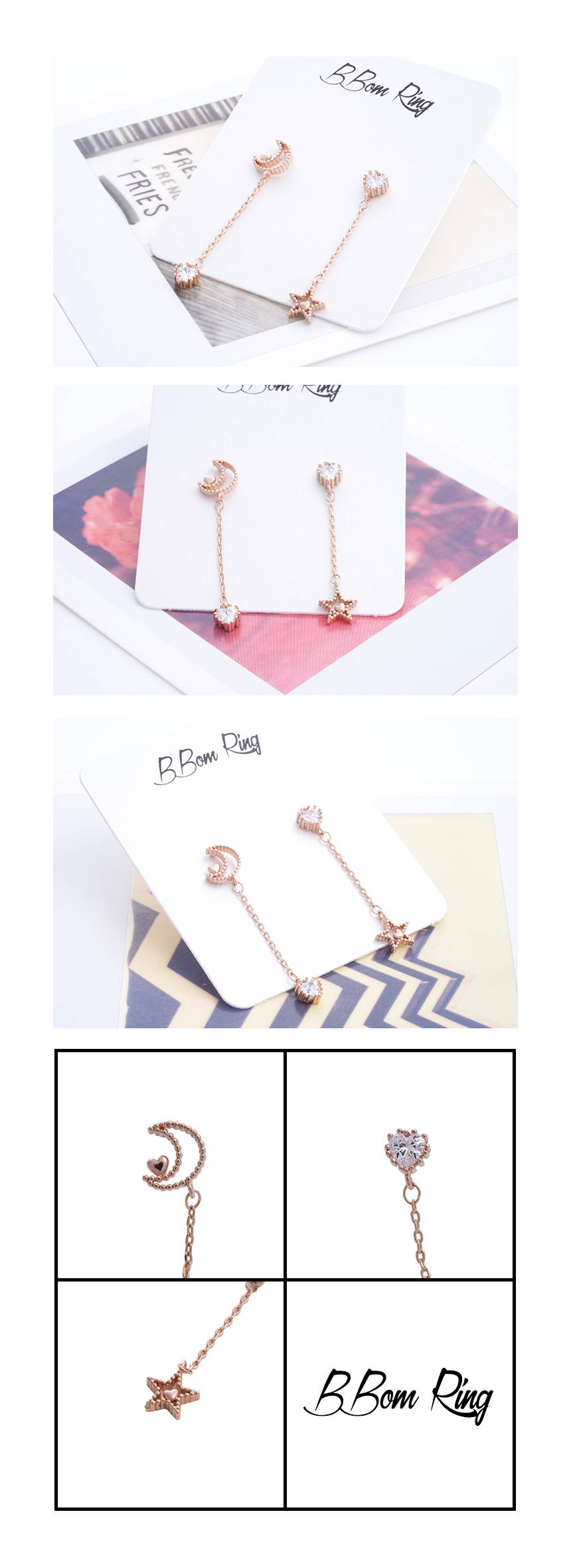 Moon Star, Moon, and Heart Drop Earrings Women'