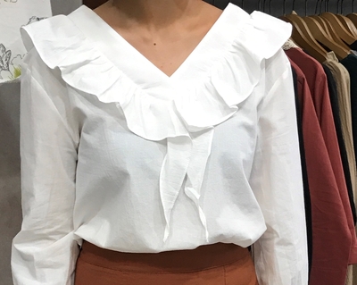 NEW FASHION LADY GIRL Blouse Fall Ruffle V Neck