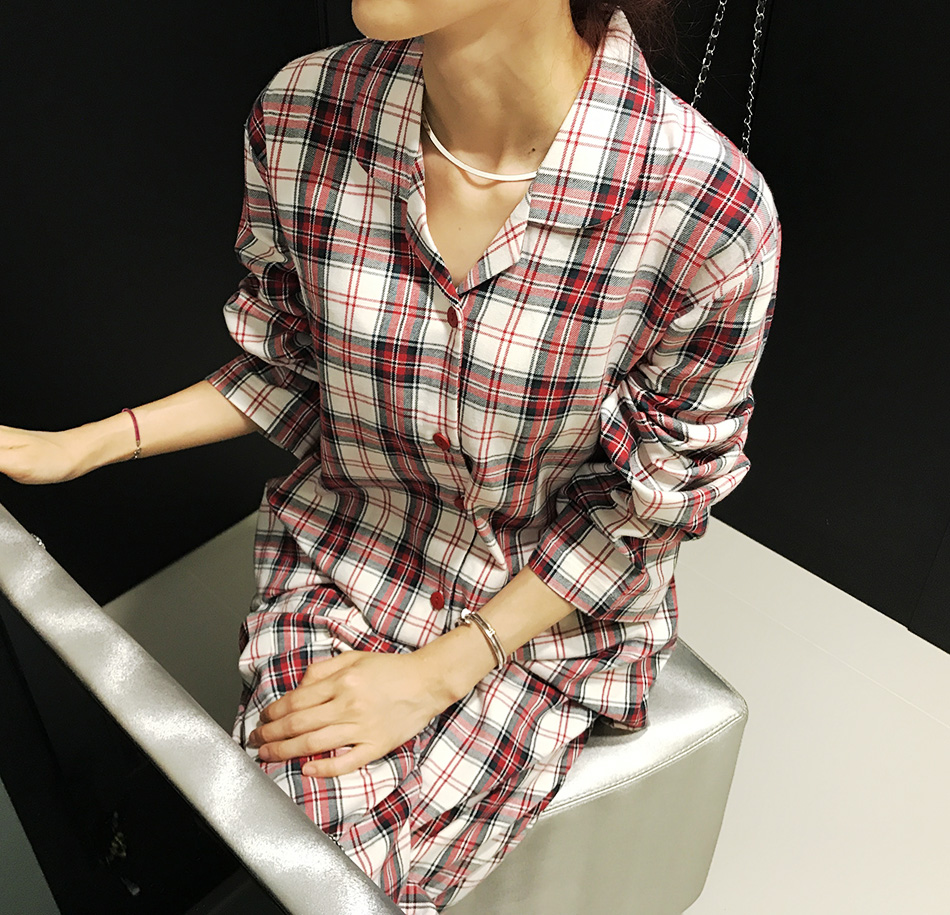 New Warm Tartan Check Pajamas Women's Couple Pa