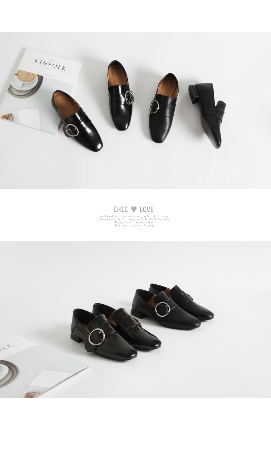New chic leather enamel buckle loafers Easy coordi