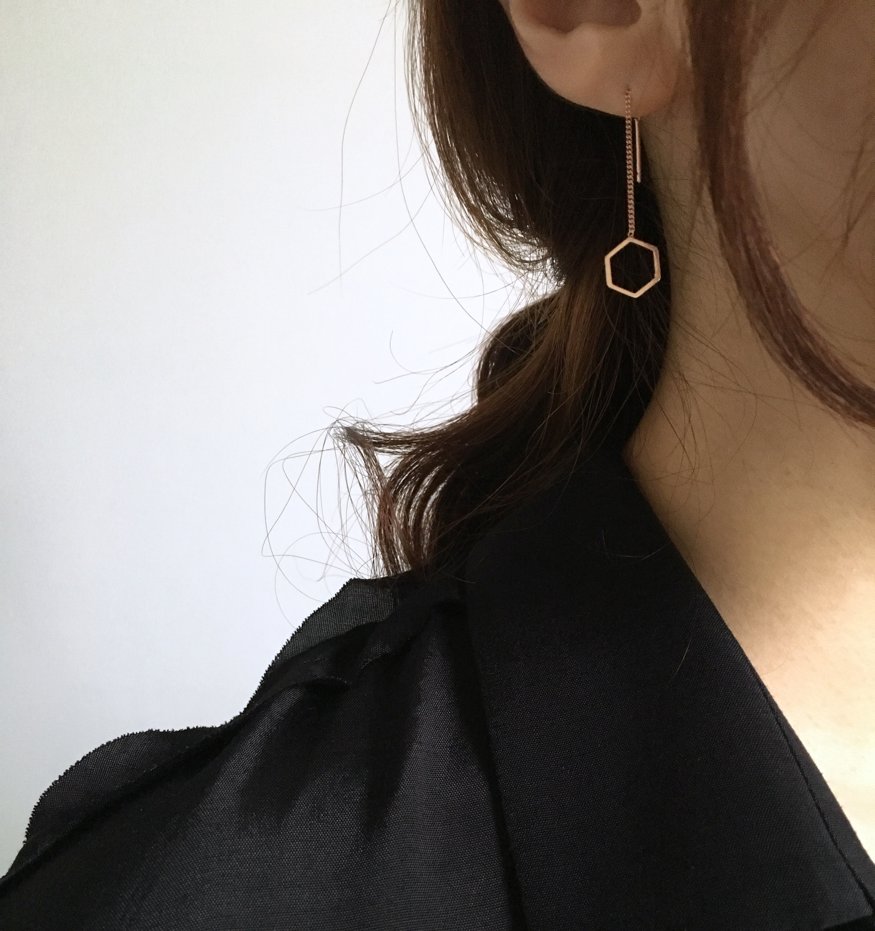 moumou Hexagonal drop earrings Women's gift shi