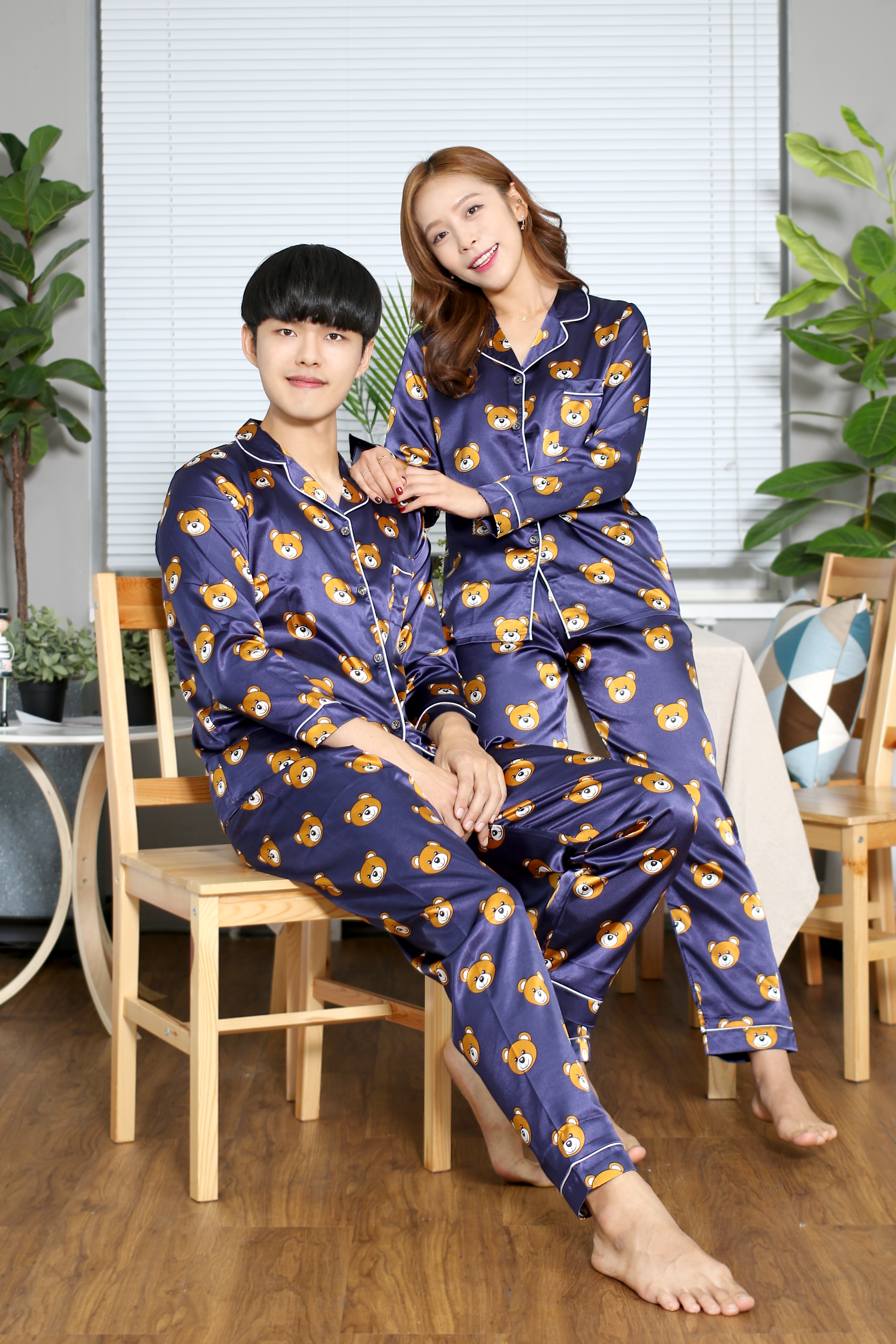 New Silk Bear Couple Pajamas Newborn Pajamas Men&#