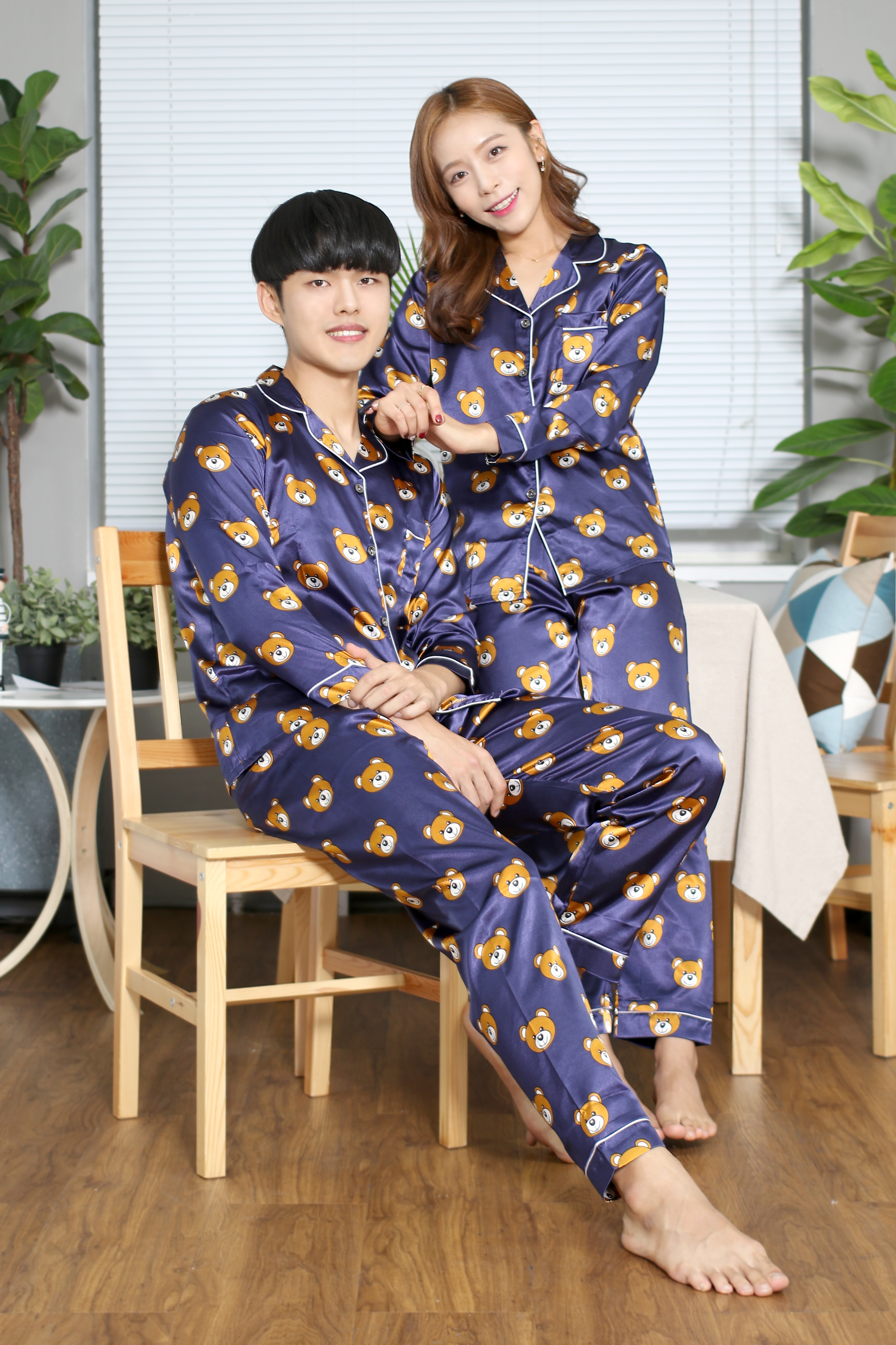 New Silk Bear Couple Pajamas Newborn Pajamas Men&#