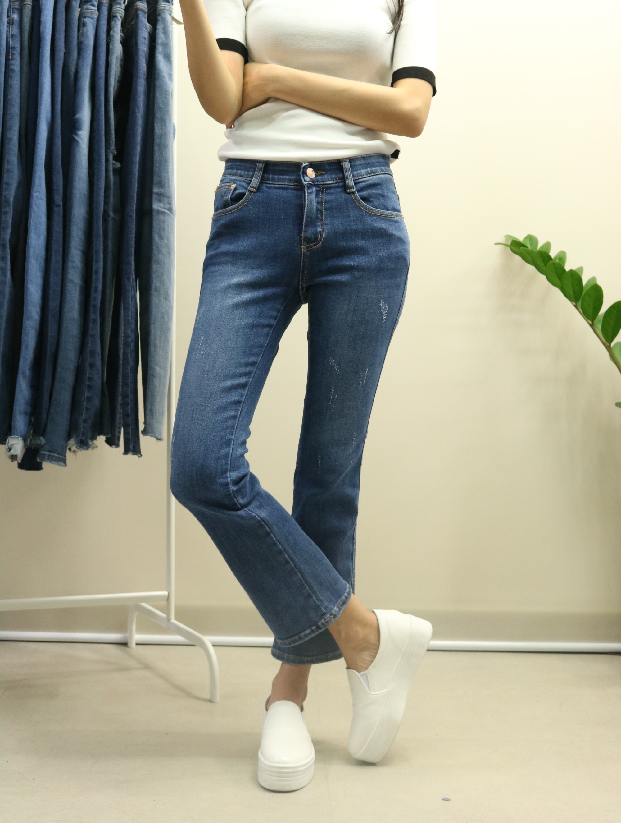 Women Jeans Pants Autumn Semi-Boot Cut Jeans Pants