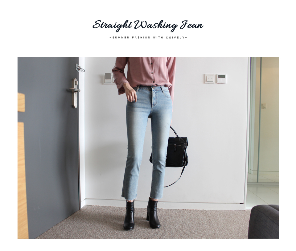 Women Jeans Pants Slender Date 9 Piece Half Washin