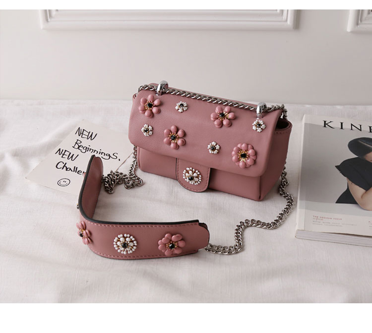 New Beaded Flower Mini Cross Back Sheepskin, Pink 