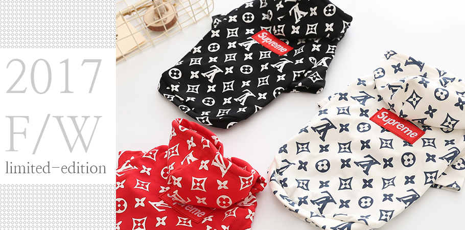 NEW DOG FASHION LV Supreme Collaboratory Hoodie Do