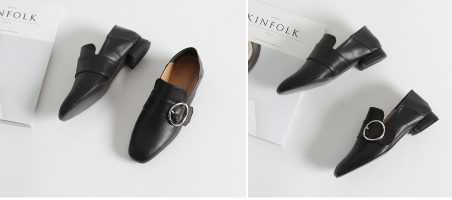 New chic leather enamel buckle loafers Easy coordi