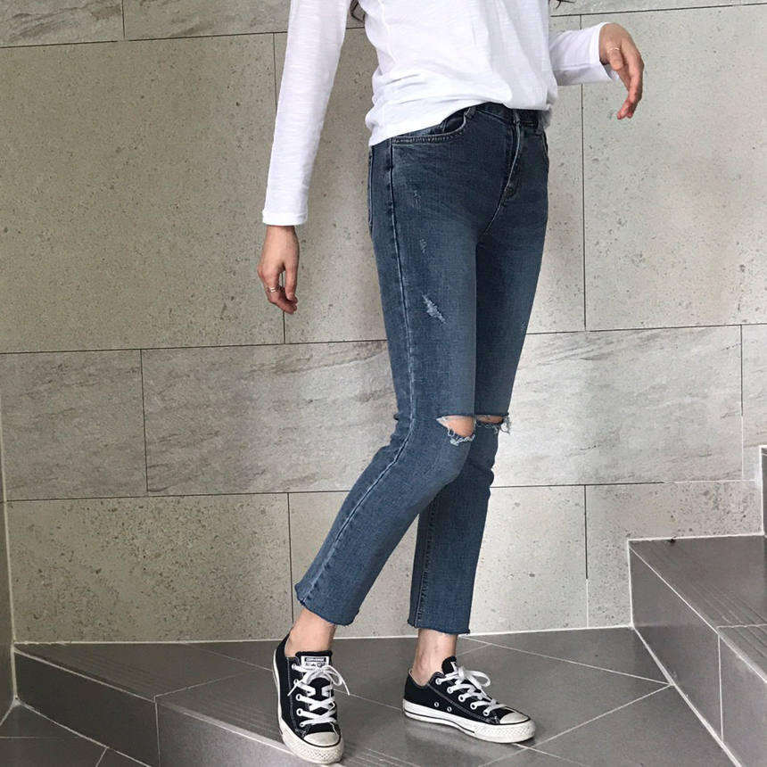 Women Jeans Pants Part 8 Kneeling Cutting Date Jea