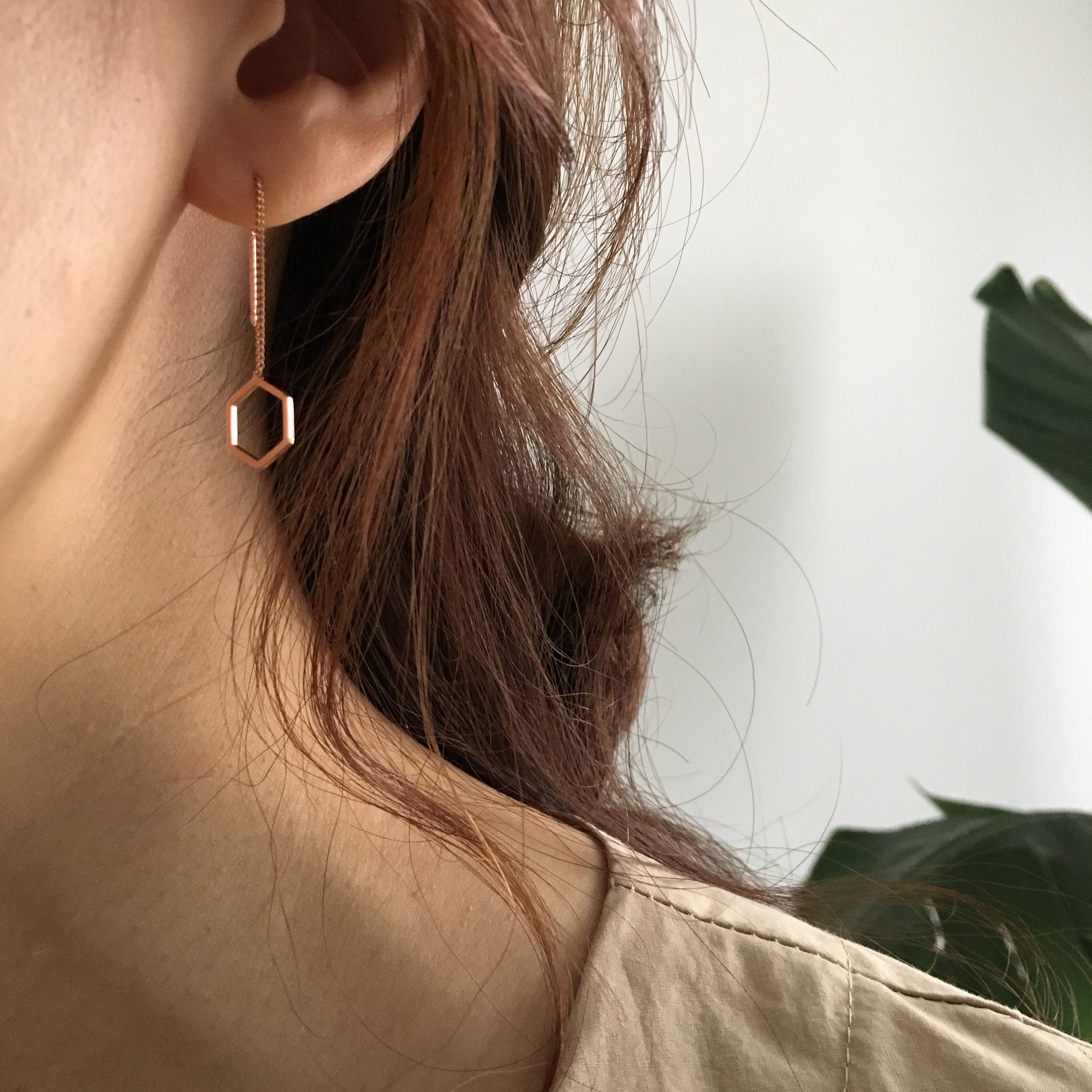 moumou Hexagonal drop earrings Women's gift shi