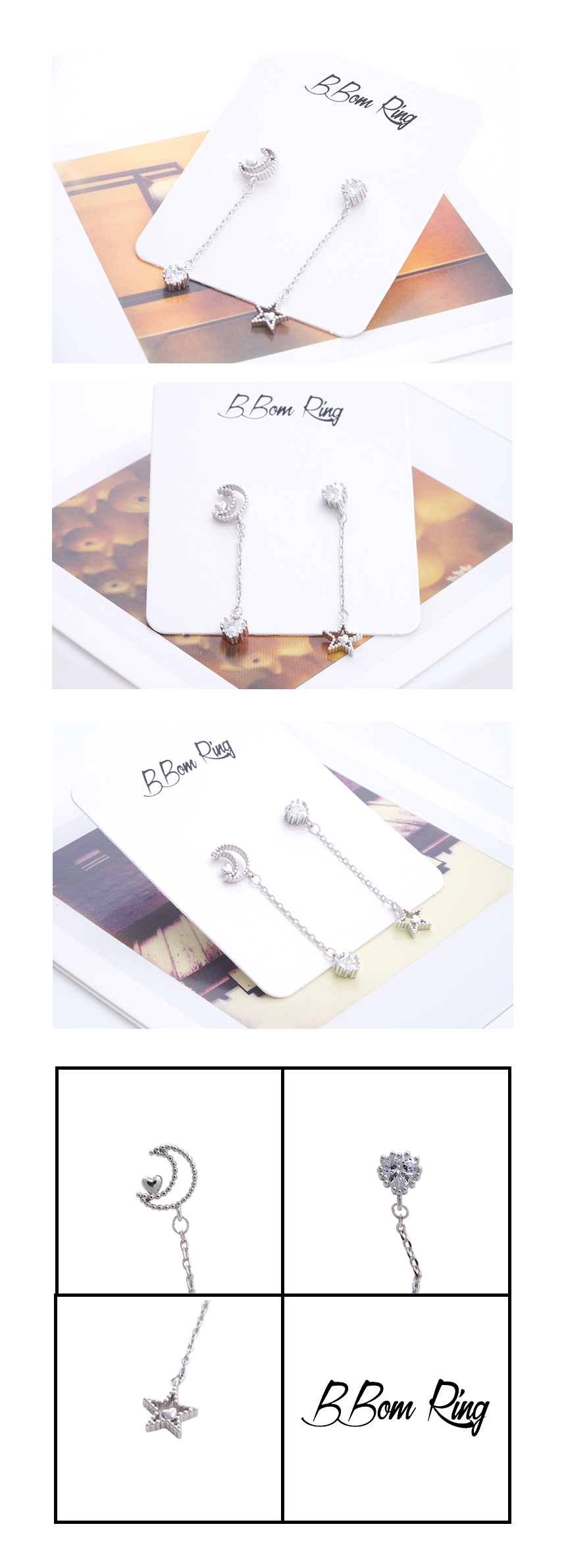 Moon Star, Moon, and Heart Drop Earrings Women'