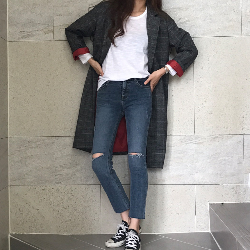 Women Jeans Pants Part 8 Kneeling Cutting Date Jea
