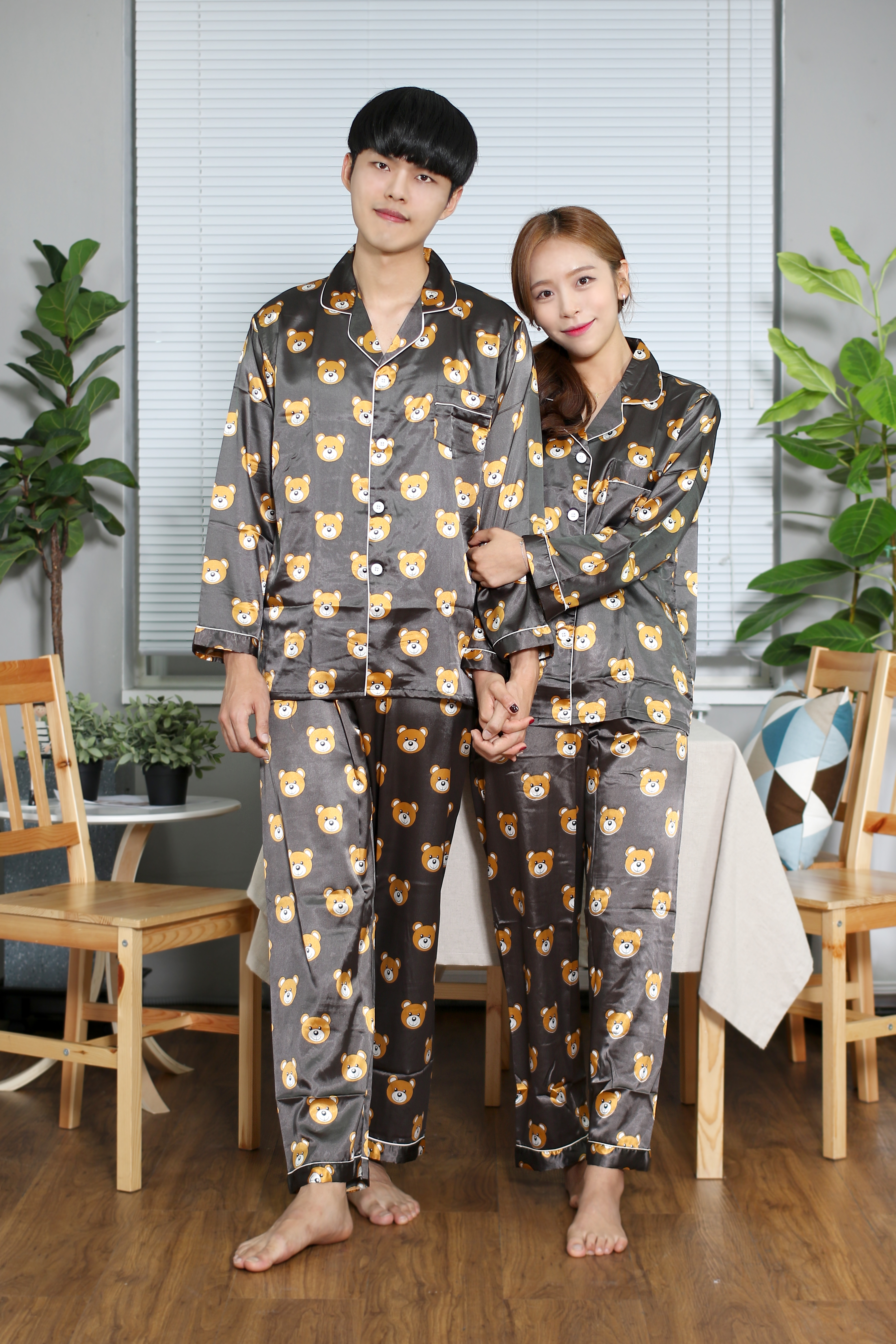 New Silk Bear Couple Pajamas Newborn Pajamas Men&#